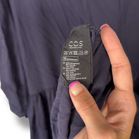 COS Gathered Wool Blend Midi‎ Dress Navy - Picture 7 of 8